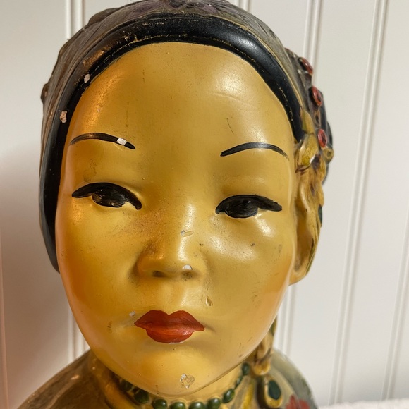 1923 Joe Celona Chalkware Bust of Beautiful Asian Woman 9.5X8 - Picture 3 of 10